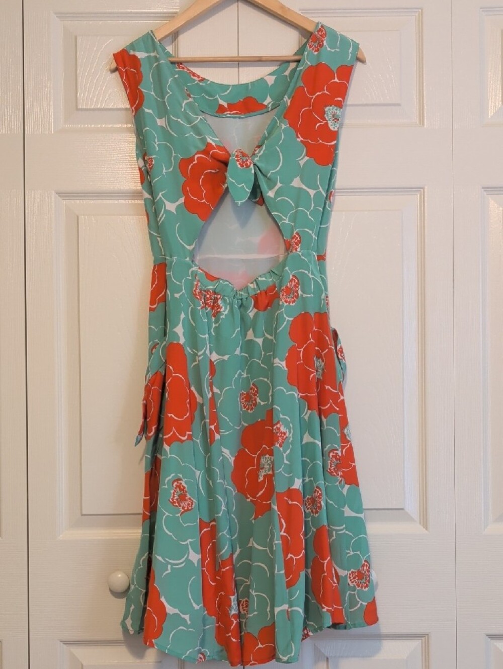 Anthropologie Corey Lynn Calter Sweptback Floral Green Coral Dress Silk Keyhole - Picture 6 of 8